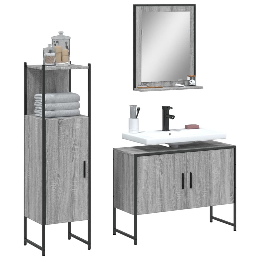 vidaXL Set dulapuri de baie, 3 piese, gri sonoma, lemn prelucrat vidaXL Set dulapuri de baie, 3 piese, gri sonoma, lemn prelucrat