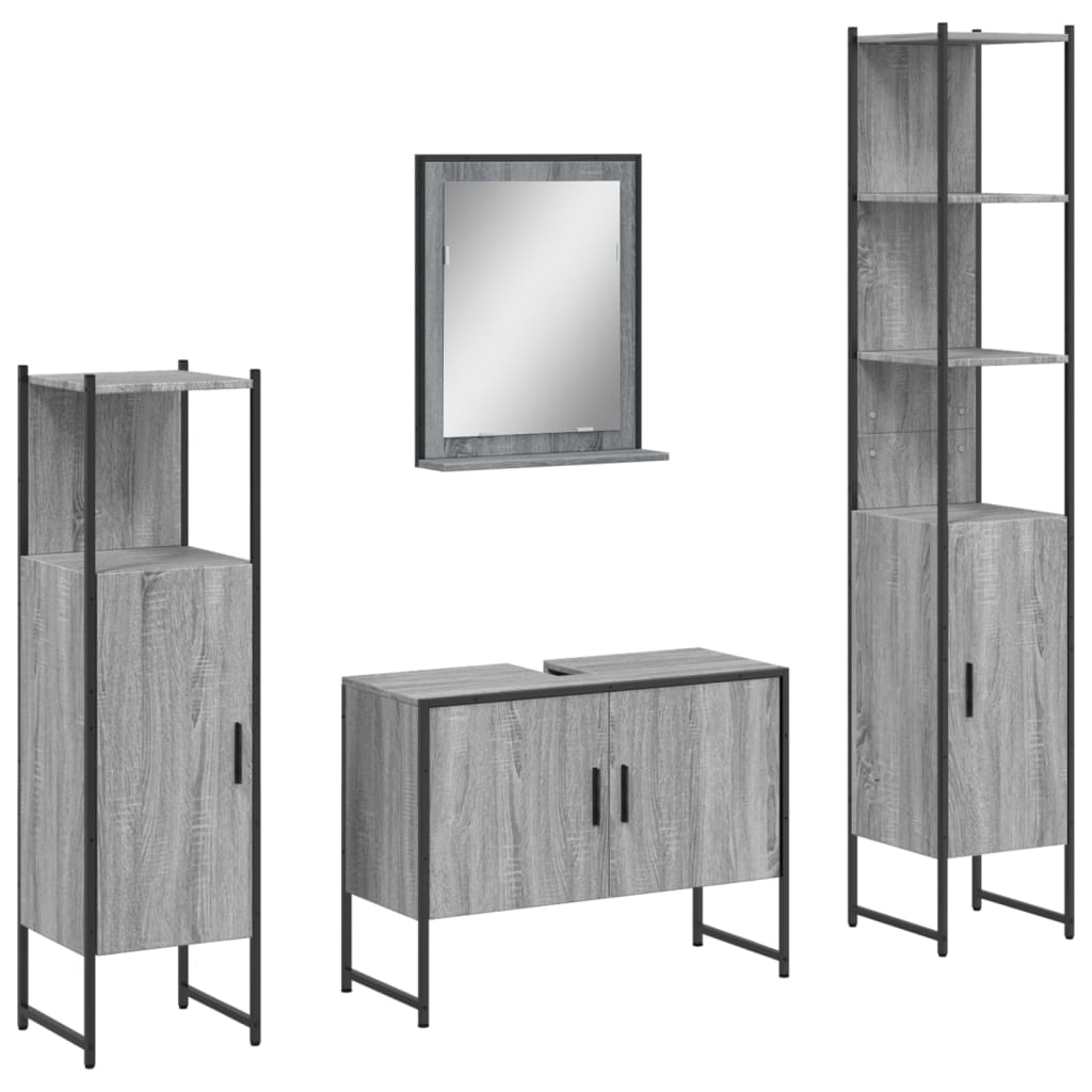 vidaXL Set dulapuri de baie, 4 piese, gri sonoma, lemn prelucrat vidaXL Set dulapuri de baie, 4 piese, gri sonoma, lemn prelucrat