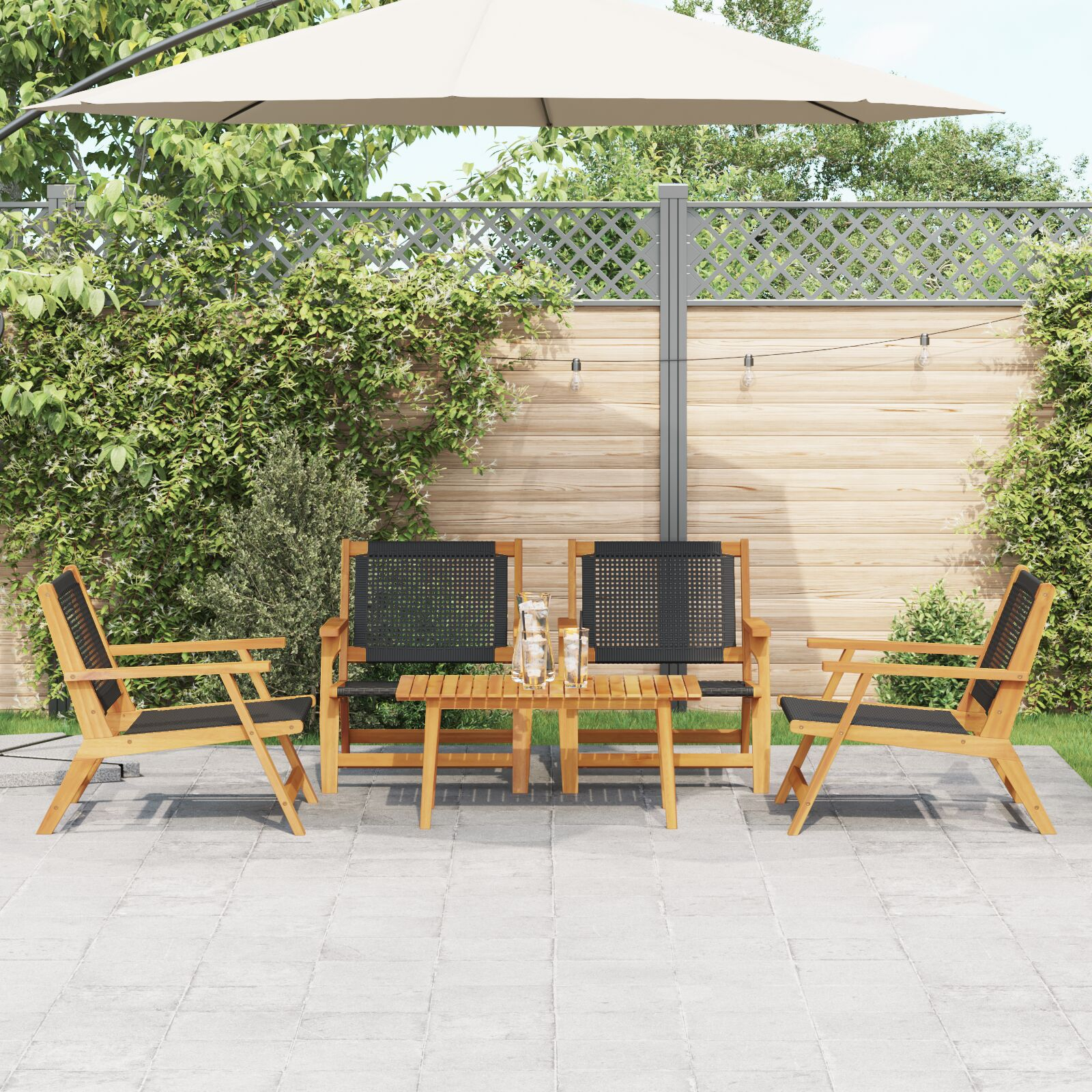 vidaXL Set de Scaune cu Masă - 5 Piese, Lemn de Acacia Negru