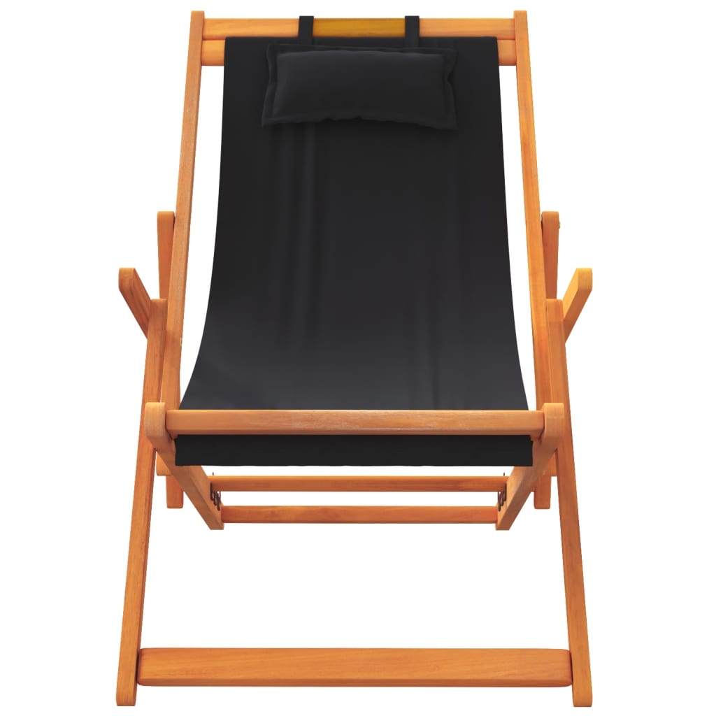 vidaXL Scaune de plajă pliante, 2 buc., negru, material textil vidaXL Scaune de plajă pliante, 2 buc., negru, material textil