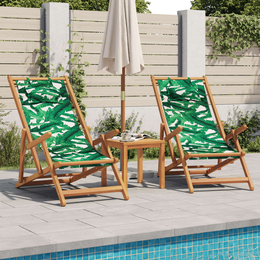 vidaXL Scaune de plajă pliabile 2 buc model frunze, textil/lemn masiv vidaXL Scaune de plajă pliabile 2 buc model frunze, textil/lemn masiv