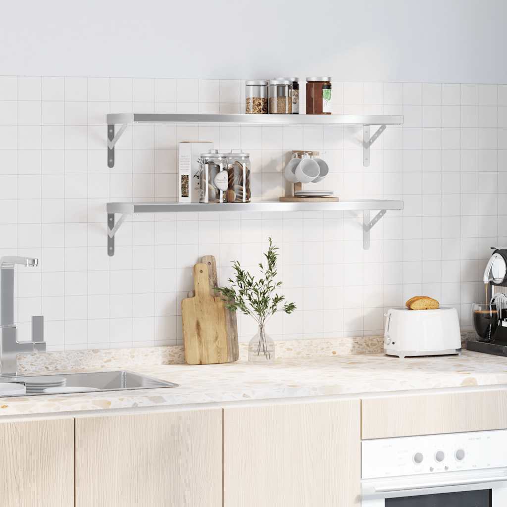 vidaXL Rafturi de perete 2 buc. 100x23,5 cm argintiu oțel inoxidabil