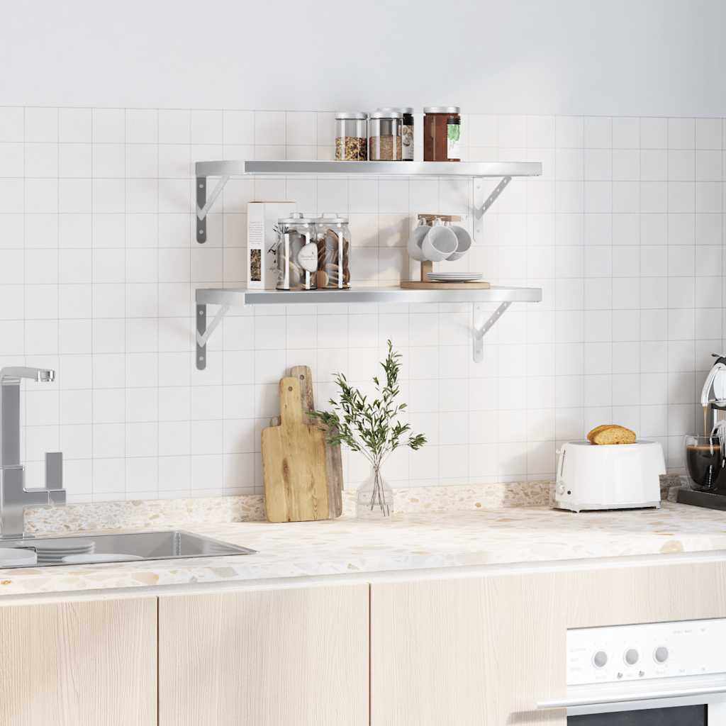 vidaXL Rafturi de perete, 2 buc., 75x30 cm, argintiu, oțel inoxidabil