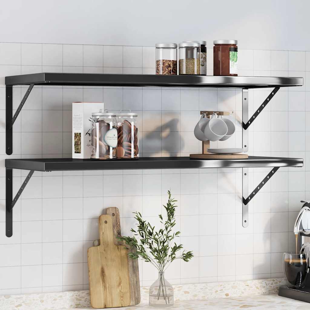 vidaXL Rafturi de perete 2 buc., 100x40 cm, negru oțel inoxidabil vidaXL Rafturi de perete 2 buc., 100x40 cm, negru oțel inoxidabil