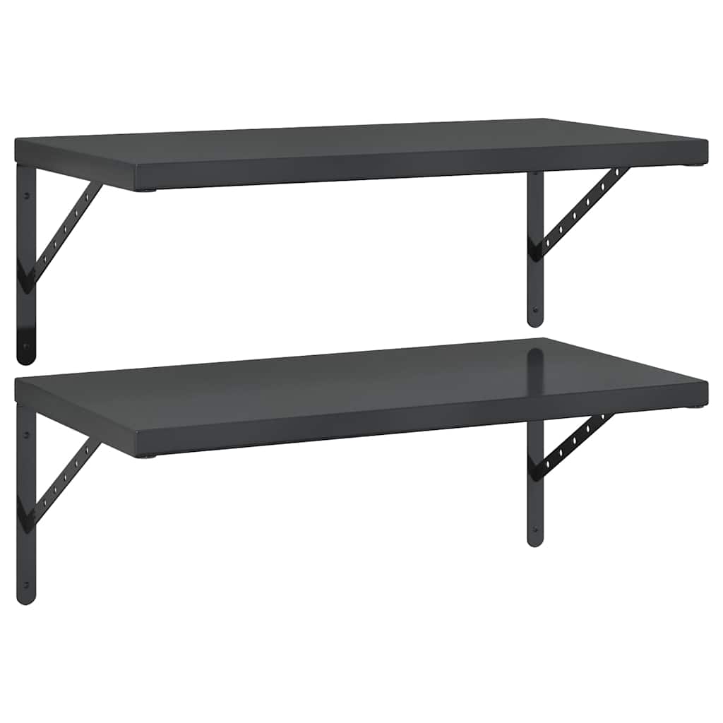 vidaXL Rafturi de perete 2 buc., 75x40 cm, negru oțel inoxidabil vidaXL Rafturi de perete 2 buc., 75x40 cm, negru oțel inoxidabil