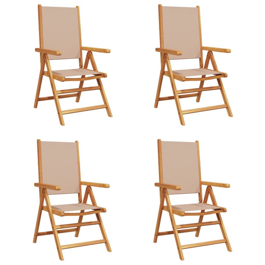 vidaXL Scaune de grădină rabatabile 4 buc., textil taupe/lemn masiv