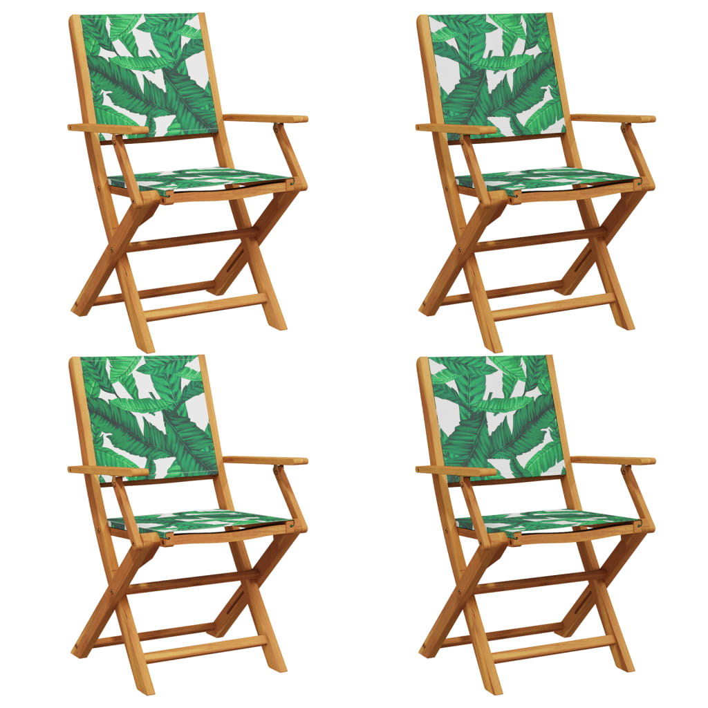 vidaXL Scaune de grădină pliabile 4 buc., textil verde/lemn masiv