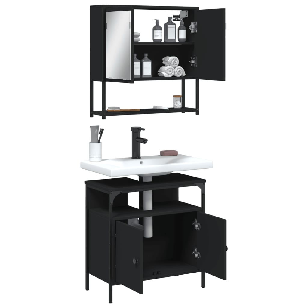 vidaXL Set mobilier de baie, 2 piese, negru, lemn compozit vidaXL Set mobilier de baie, 2 piese, negru, lemn compozit