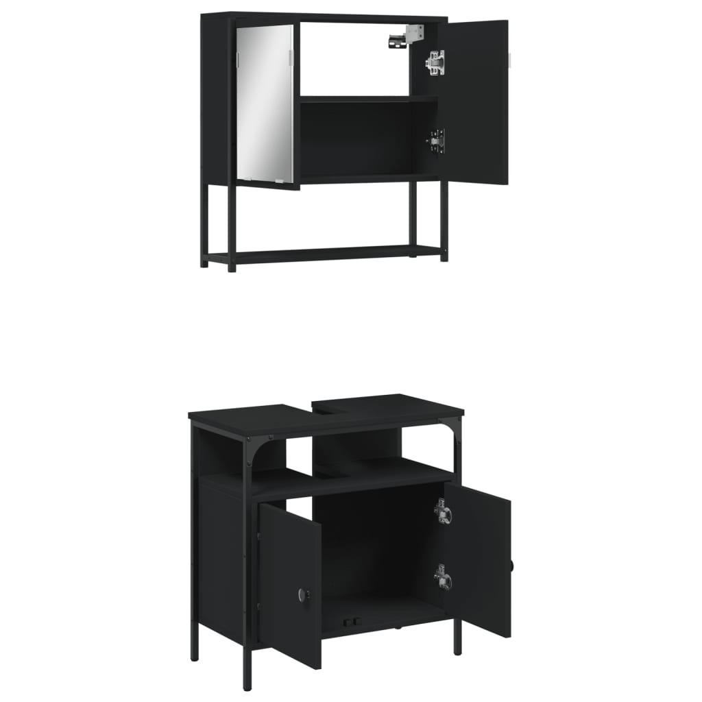 vidaXL Set mobilier de baie, 2 piese, negru, lemn compozit vidaXL Set mobilier de baie, 2 piese, negru, lemn compozit