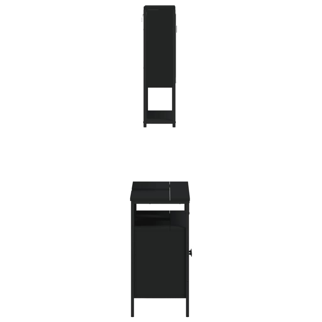 vidaXL Set mobilier de baie, 2 piese, negru, lemn compozit vidaXL Set mobilier de baie, 2 piese, negru, lemn compozit