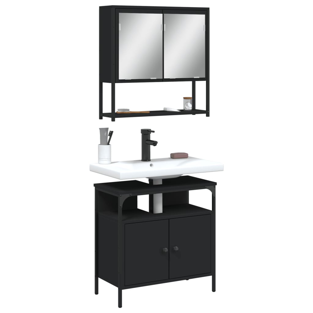 vidaXL Set mobilier de baie, 2 piese, negru, lemn compozit vidaXL Set mobilier de baie, 2 piese, negru, lemn compozit