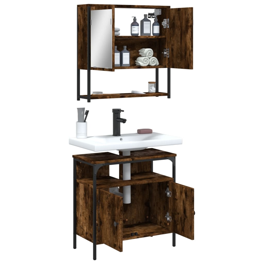 vidaXL Set mobilier de baie, 2 piese, stejar fumuriu, lemn prelucrat vidaXL Set mobilier de baie, 2 piese, stejar fumuriu, lemn prelucrat