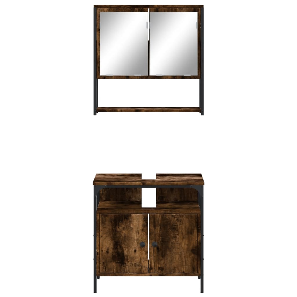 vidaXL Set mobilier de baie, 2 piese, stejar fumuriu, lemn prelucrat vidaXL Set mobilier de baie, 2 piese, stejar fumuriu, lemn prelucrat