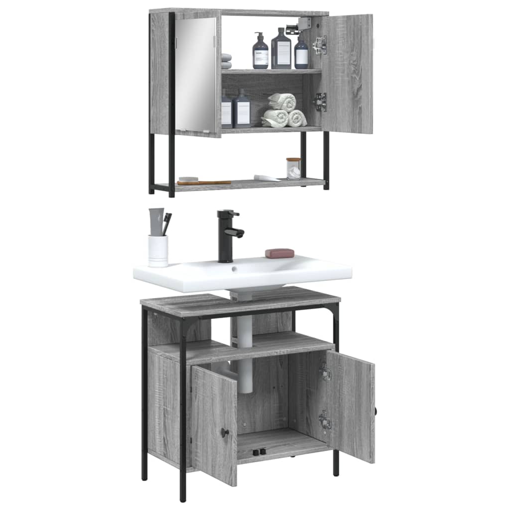 vidaXL Set mobilier de baie, 2 piese, gri sonoma, lemn prelucrat vidaXL Set mobilier de baie, 2 piese, gri sonoma, lemn prelucrat
