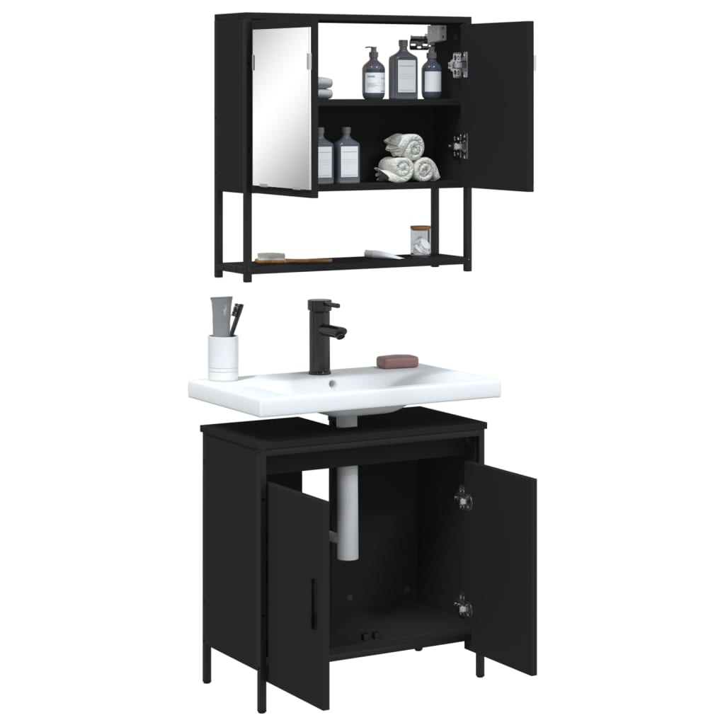 vidaXL Set mobilier de baie, 2 piese, negru, lemn compozit vidaXL Set mobilier de baie, 2 piese, negru, lemn compozit