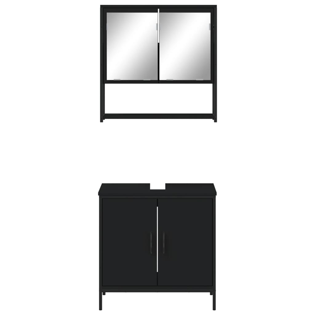 vidaXL Set mobilier de baie, 2 piese, negru, lemn compozit vidaXL Set mobilier de baie, 2 piese, negru, lemn compozit