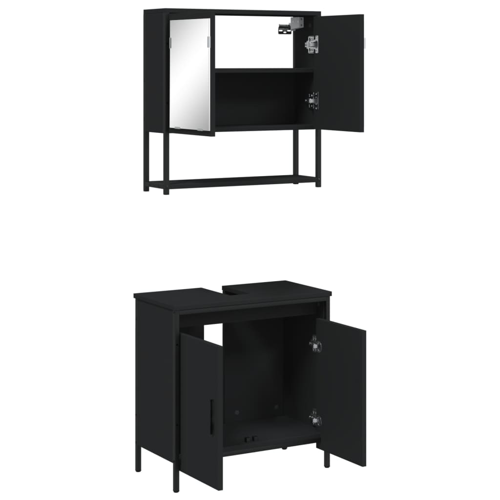 vidaXL Set mobilier de baie, 2 piese, negru, lemn compozit vidaXL Set mobilier de baie, 2 piese, negru, lemn compozit