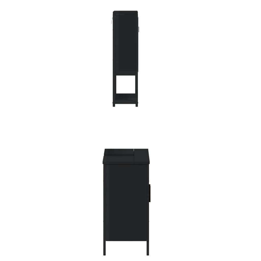vidaXL Set mobilier de baie, 2 piese, negru, lemn compozit vidaXL Set mobilier de baie, 2 piese, negru, lemn compozit