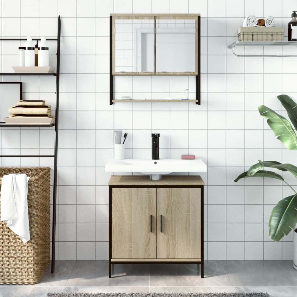 vidaXL Set mobilier de baie, 2 piese, stejar sonoma, lemn prelucrat vidaXL Set mobilier de baie, 2 piese, stejar sonoma, lemn prelucrat