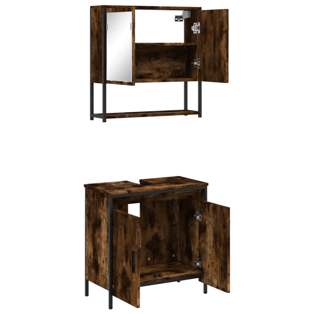 vidaXL Set mobilier de baie, 2 piese, stejar fumuriu, lemn prelucrat vidaXL Set mobilier de baie, 2 piese, stejar fumuriu, lemn prelucrat
