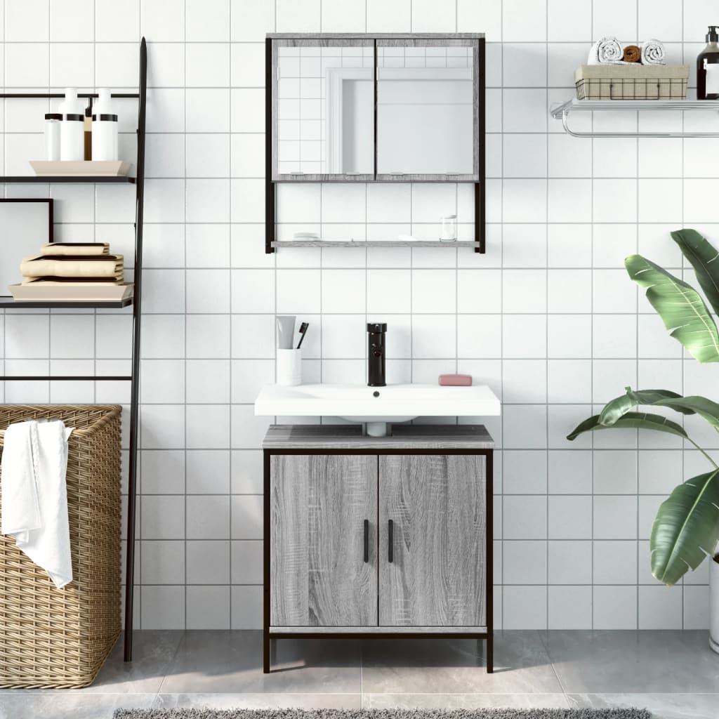 vidaXL Set mobilier de baie, 2 piese, gri sonoma, lemn prelucrat vidaXL Set mobilier de baie, 2 piese, gri sonoma, lemn prelucrat