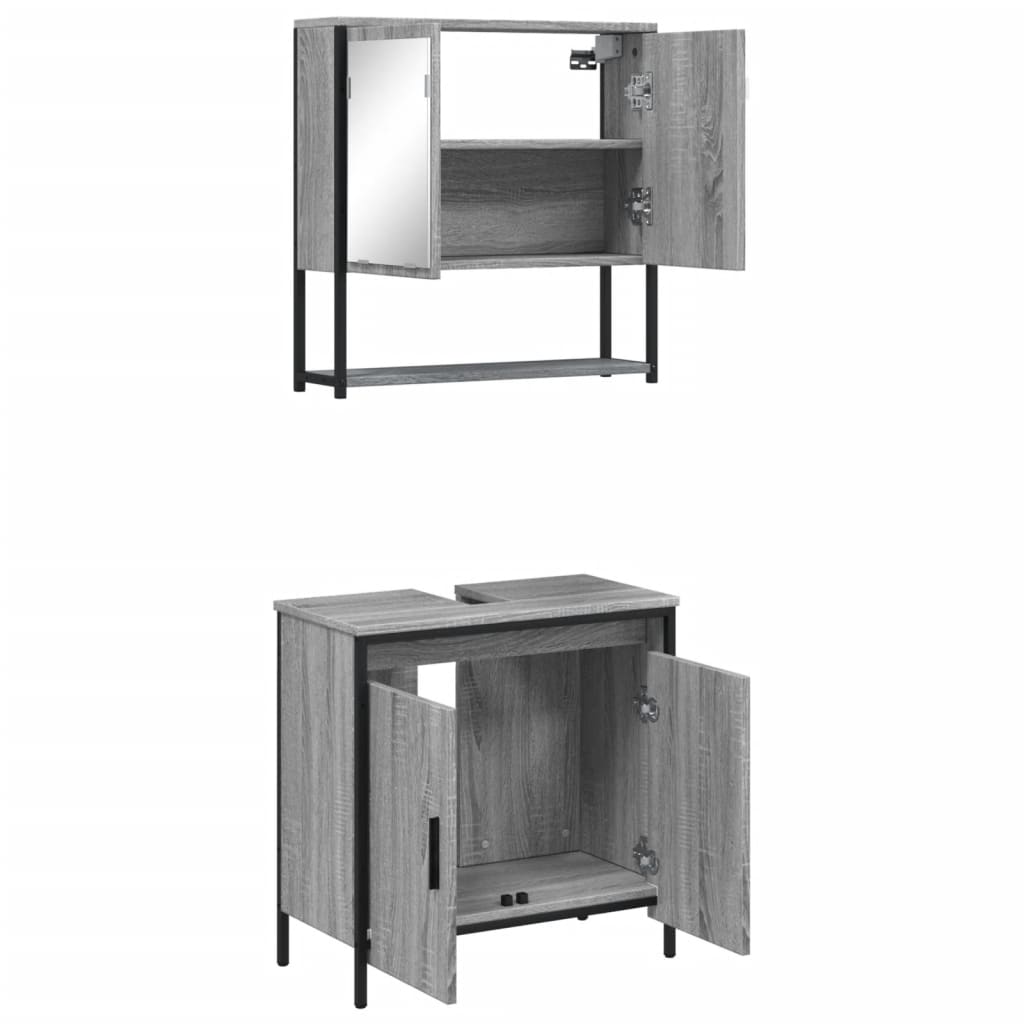 vidaXL Set mobilier de baie, 2 piese, gri sonoma, lemn prelucrat vidaXL Set mobilier de baie, 2 piese, gri sonoma, lemn prelucrat