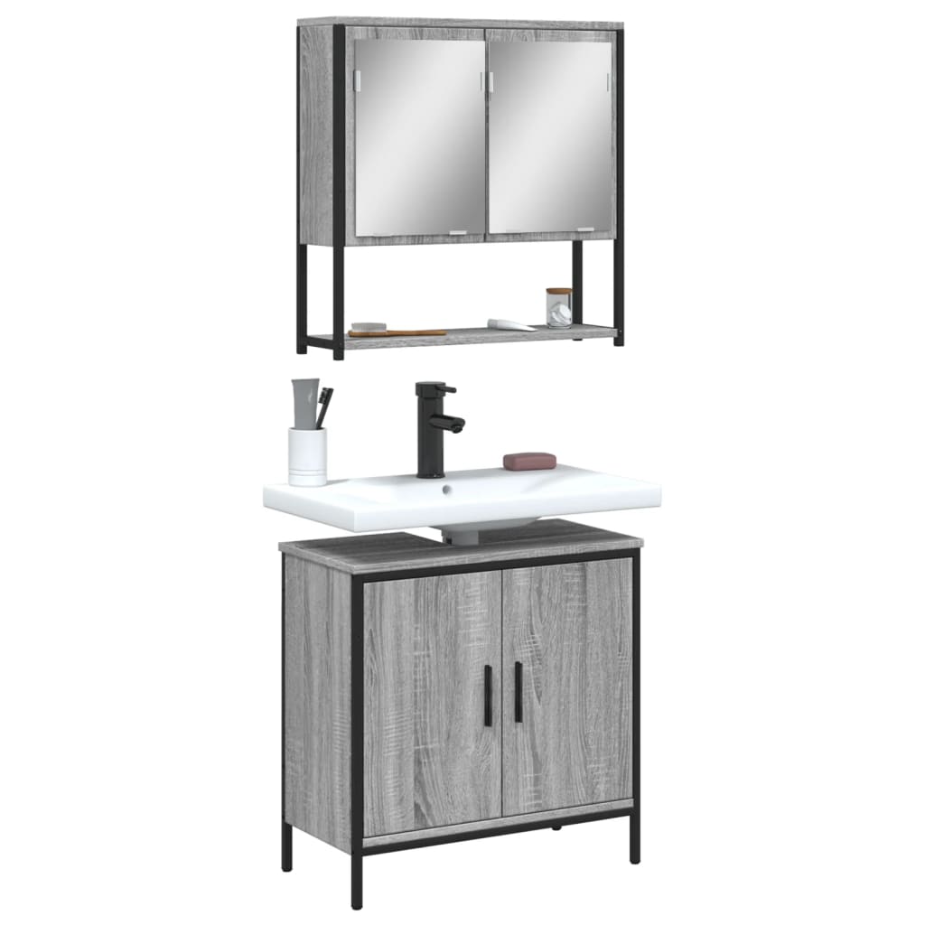 vidaXL Set mobilier de baie, 2 piese, gri sonoma, lemn prelucrat vidaXL Set mobilier de baie, 2 piese, gri sonoma, lemn prelucrat