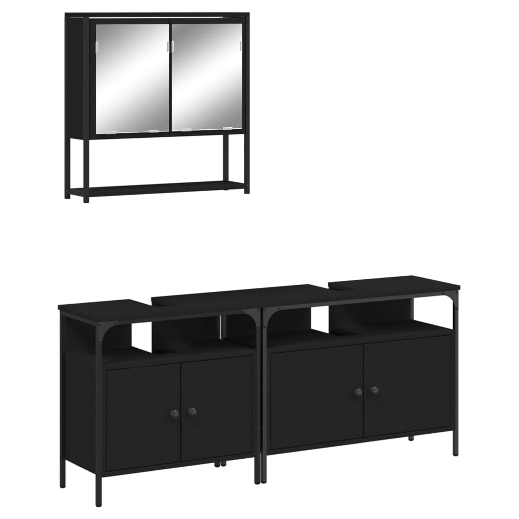 vidaXL Set mobilier de baie, 3 piese, negru, lemn compozit vidaXL Set mobilier de baie, 3 piese, negru, lemn compozit