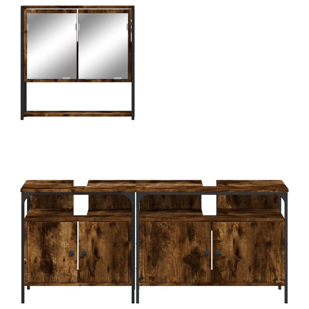 vidaXL Set mobilier de baie, 3 piese, stejar fumuriu, lemn prelucrat vidaXL Set mobilier de baie, 3 piese, stejar fumuriu, lemn prelucrat
