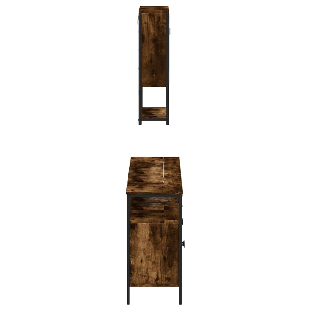 vidaXL Set mobilier de baie, 3 piese, stejar fumuriu, lemn prelucrat vidaXL Set mobilier de baie, 3 piese, stejar fumuriu, lemn prelucrat