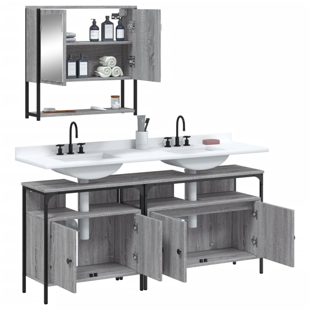 vidaXL Set mobilier de baie, 3 piese, gri sonoma, lemn prelucrat vidaXL Set mobilier de baie, 3 piese, gri sonoma, lemn prelucrat