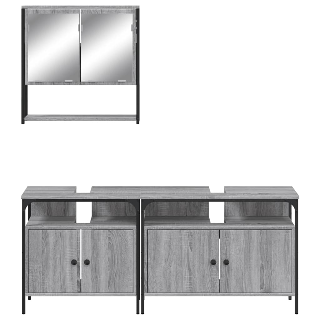 vidaXL Set mobilier de baie, 3 piese, gri sonoma, lemn prelucrat vidaXL Set mobilier de baie, 3 piese, gri sonoma, lemn prelucrat