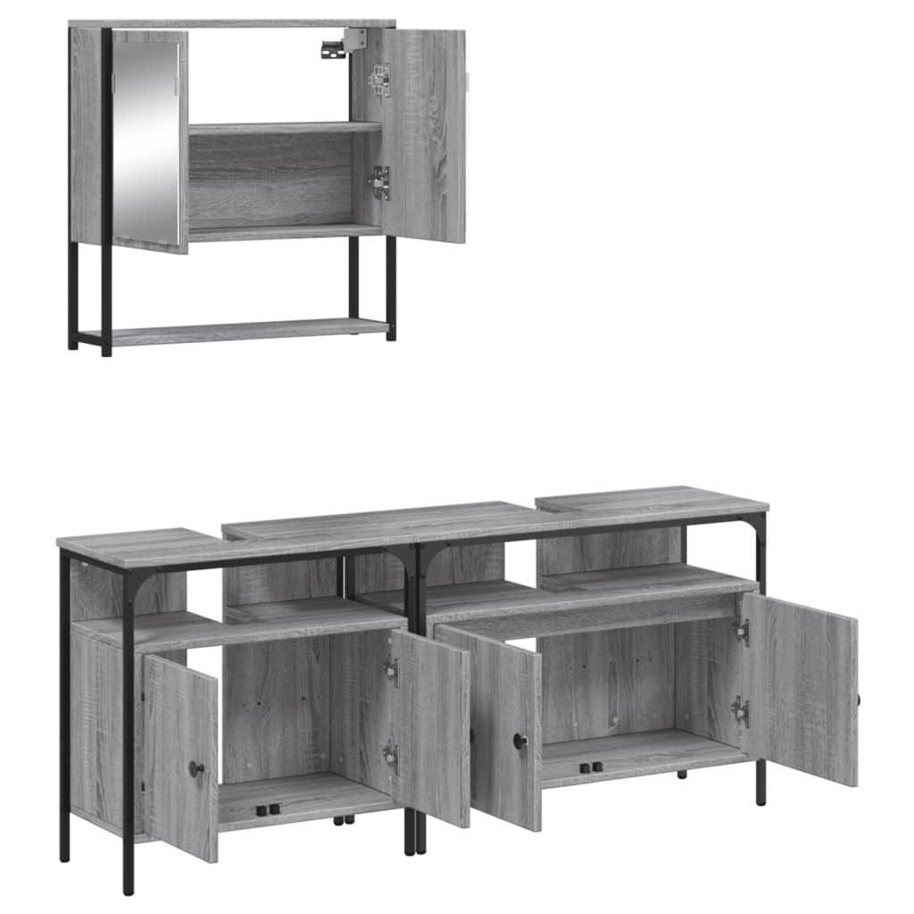 vidaXL Set mobilier de baie, 3 piese, gri sonoma, lemn prelucrat vidaXL Set mobilier de baie, 3 piese, gri sonoma, lemn prelucrat