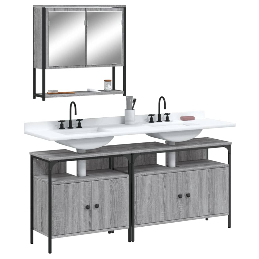 vidaXL Set mobilier de baie, 3 piese, gri sonoma, lemn prelucrat vidaXL Set mobilier de baie, 3 piese, gri sonoma, lemn prelucrat