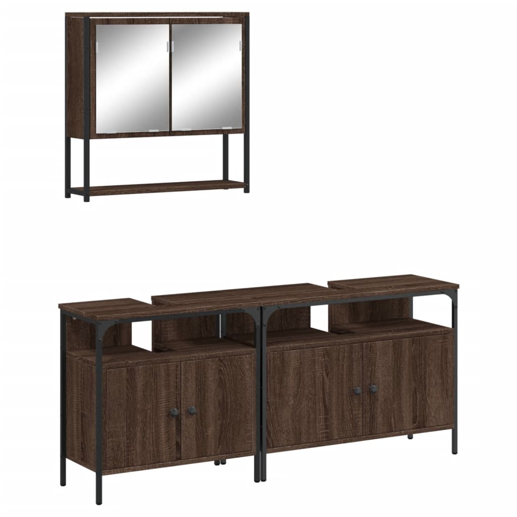 vidaXL Set mobilier de baie, 3 piese, stejar maro, lemn prelucrat