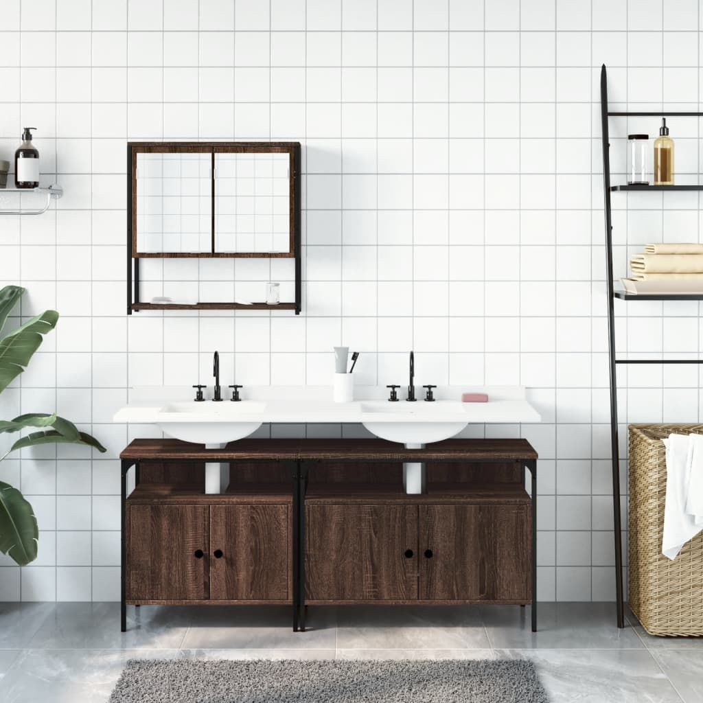 vidaXL Set mobilier de baie, 3 piese, stejar maro, lemn prelucrat