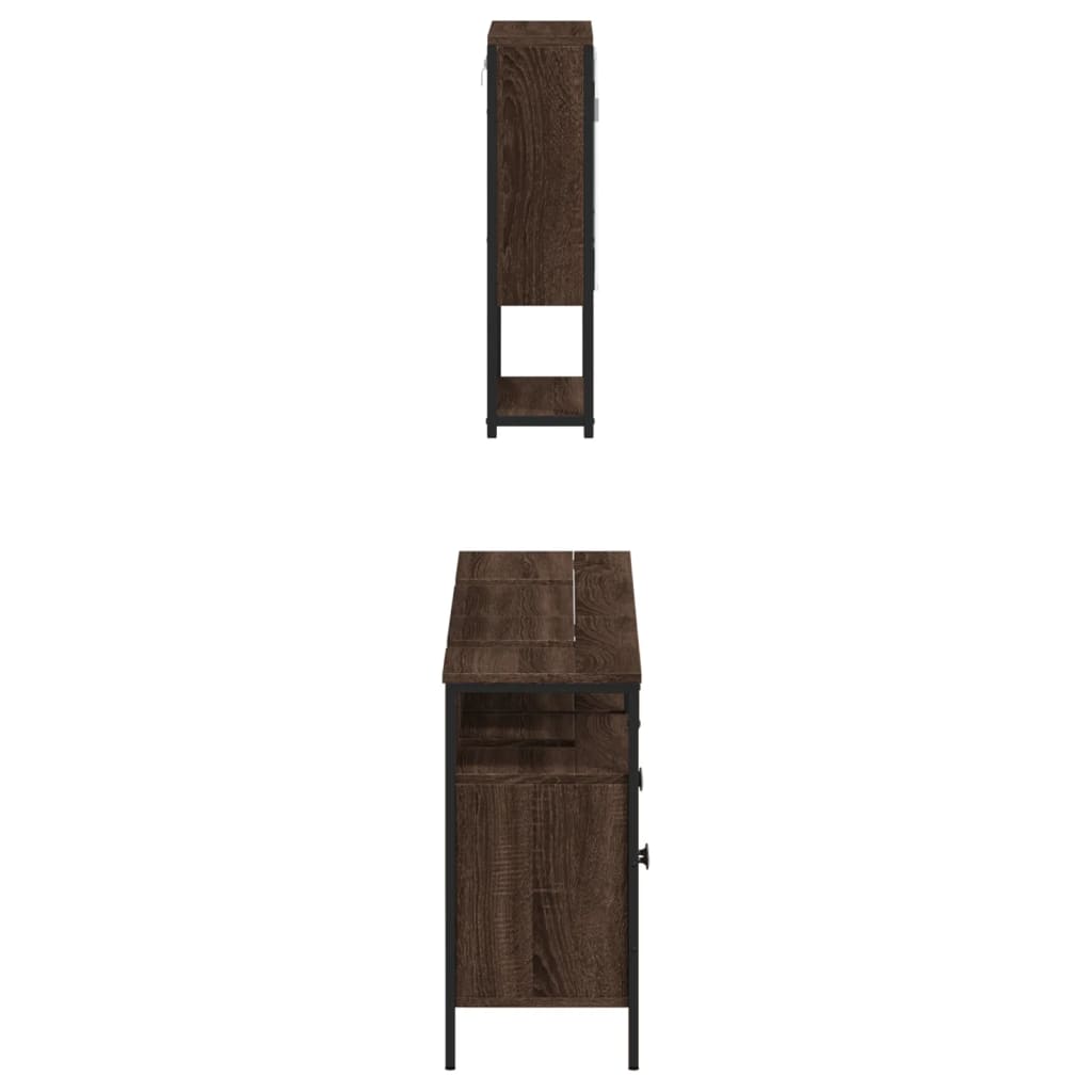 vidaXL Set mobilier de baie, 3 piese, stejar maro, lemn prelucrat