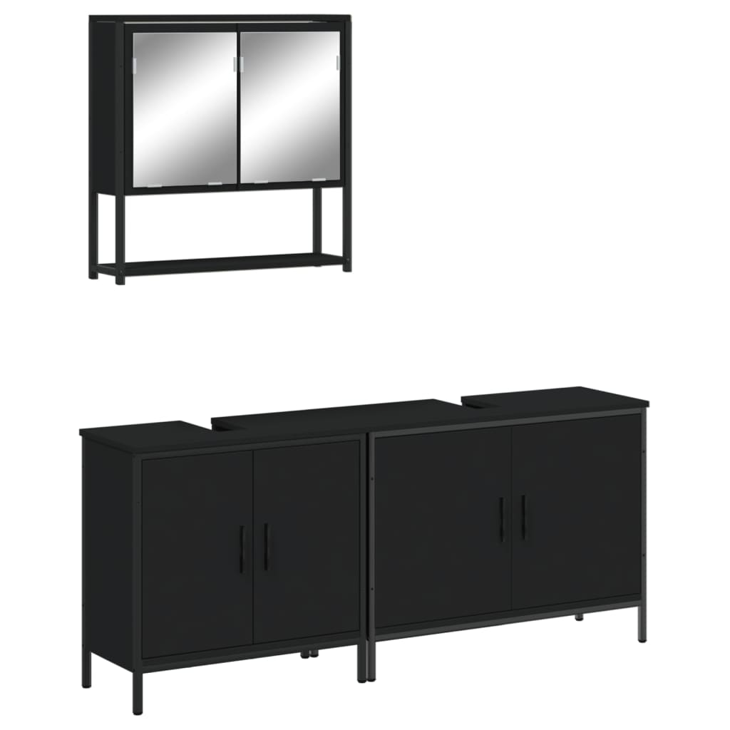 vidaXL Set mobilier de baie, 3 piese, negru, lemn compozit vidaXL Set mobilier de baie, 3 piese, negru, lemn compozit