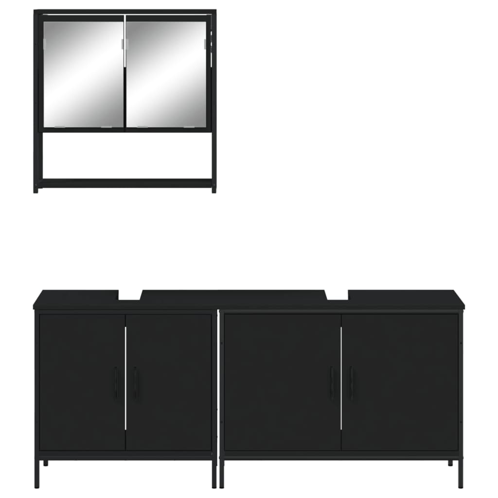 vidaXL Set mobilier de baie, 3 piese, negru, lemn compozit vidaXL Set mobilier de baie, 3 piese, negru, lemn compozit