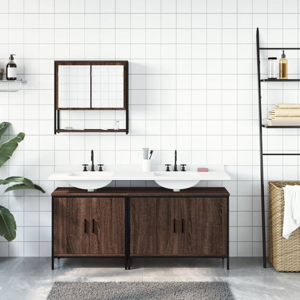 vidaXL Set mobilier de baie, 3 piese, stejar maro, lemn prelucrat