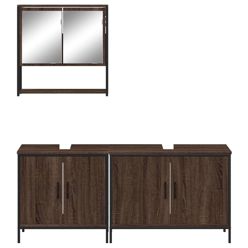 vidaXL Set mobilier de baie, 3 piese, stejar maro, lemn prelucrat