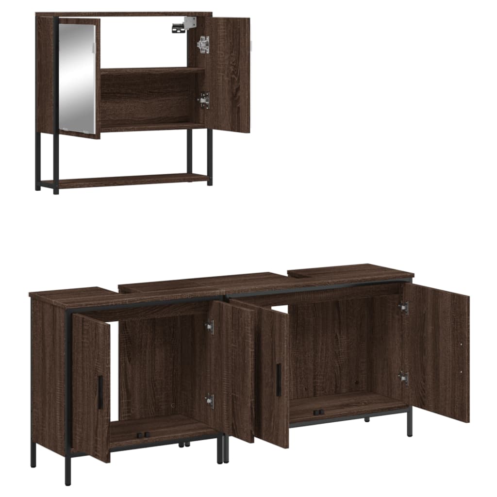 vidaXL Set mobilier de baie, 3 piese, stejar maro, lemn prelucrat