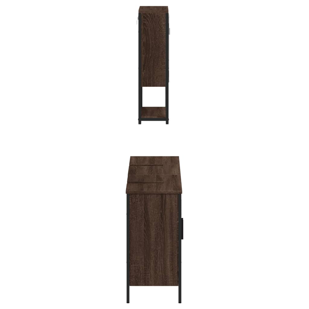 vidaXL Set mobilier de baie, 3 piese, stejar maro, lemn prelucrat