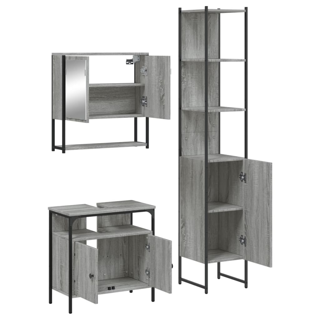 vidaXL Set mobilier de baie, 3 piese, gri sonoma, lemn prelucrat vidaXL Set mobilier de baie, 3 piese, gri sonoma, lemn prelucrat