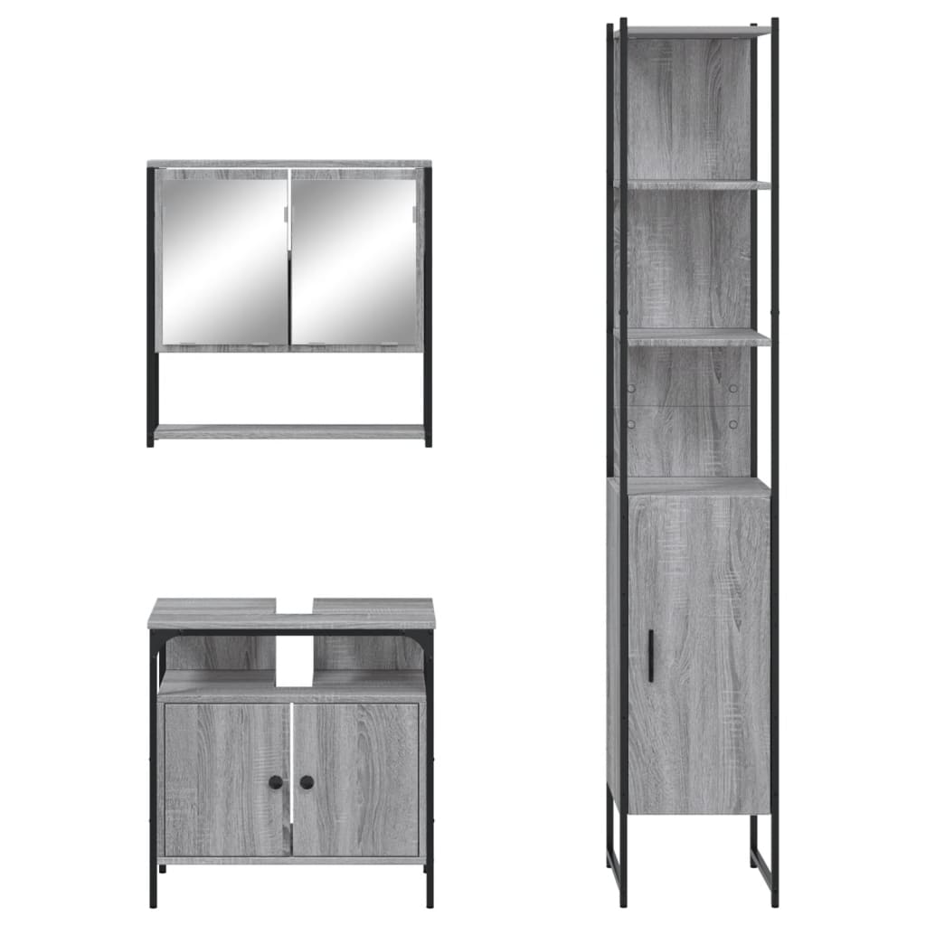vidaXL Set mobilier de baie, 3 piese, gri sonoma, lemn prelucrat vidaXL Set mobilier de baie, 3 piese, gri sonoma, lemn prelucrat