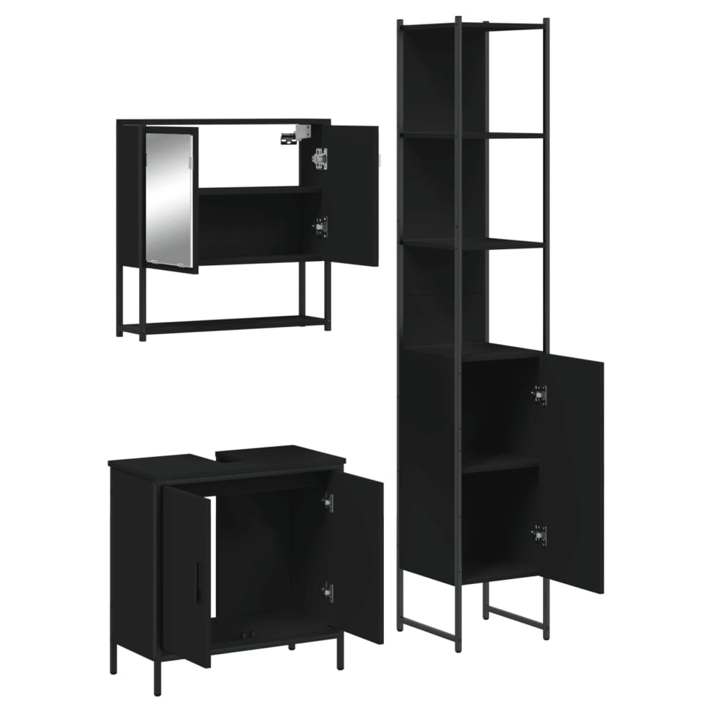 vidaXL Set mobilier de baie, 3 piese, negru, lemn compozit vidaXL Set mobilier de baie, 3 piese, negru, lemn compozit