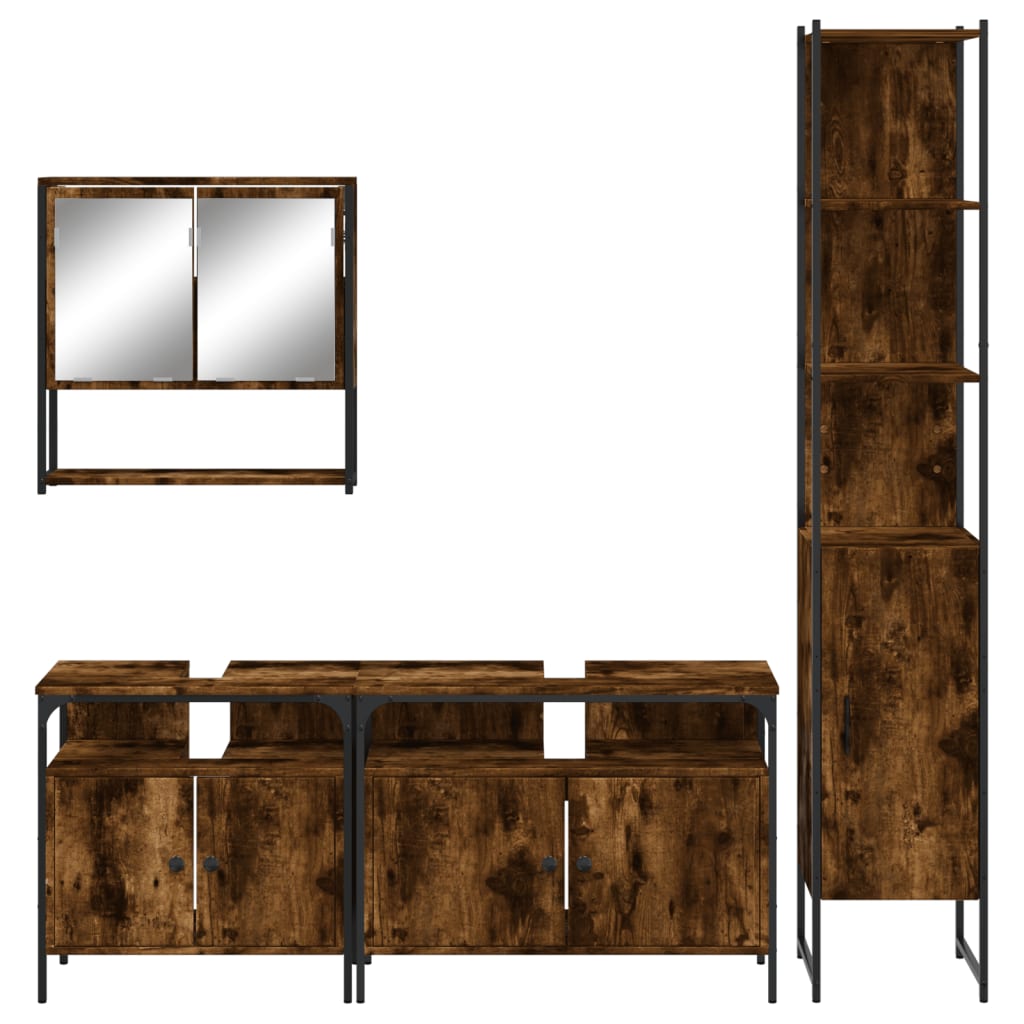 vidaXL Set mobilier de baie, 4 piese, stejar fumuriu, lemn prelucrat