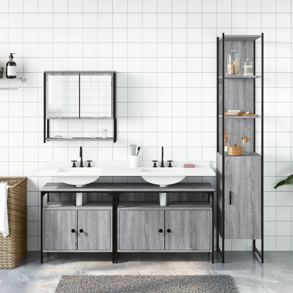 vidaXL Set mobilier de baie, 4 piese, gri sonoma, lemn prelucrat