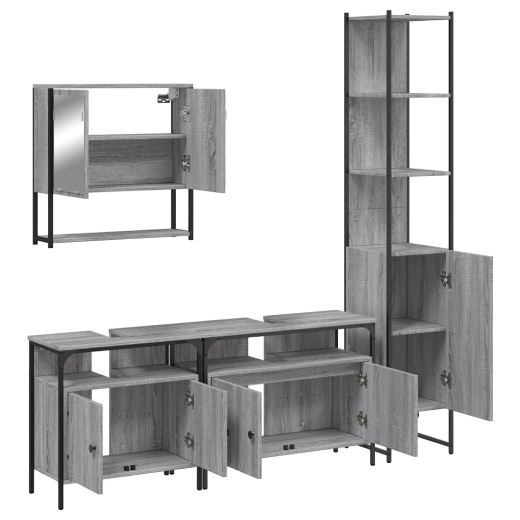 vidaXL Set mobilier de baie, 4 piese, gri sonoma, lemn prelucrat