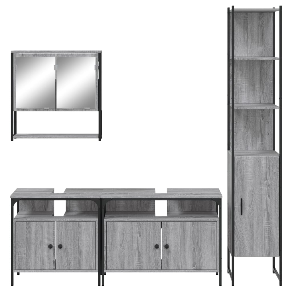 vidaXL Set mobilier de baie, 4 piese, gri sonoma, lemn prelucrat